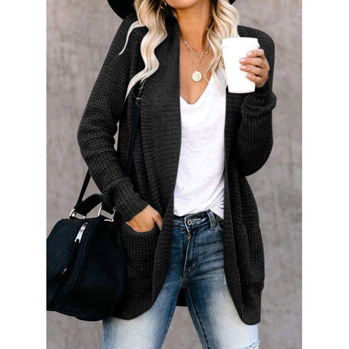 Pocket Knitted Solid Color Cardigan