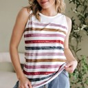  Stripe Rainbow Round Neck Tank Top