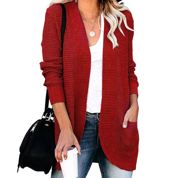 Pocket Knitted Solid Color Cardigan