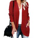  Pocket Knitted Solid Color Cardigan