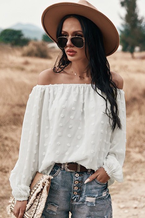 Dotted Off the Shoulder Blouse