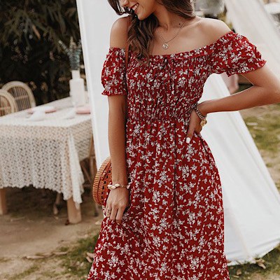 Smocked bodice midi dress