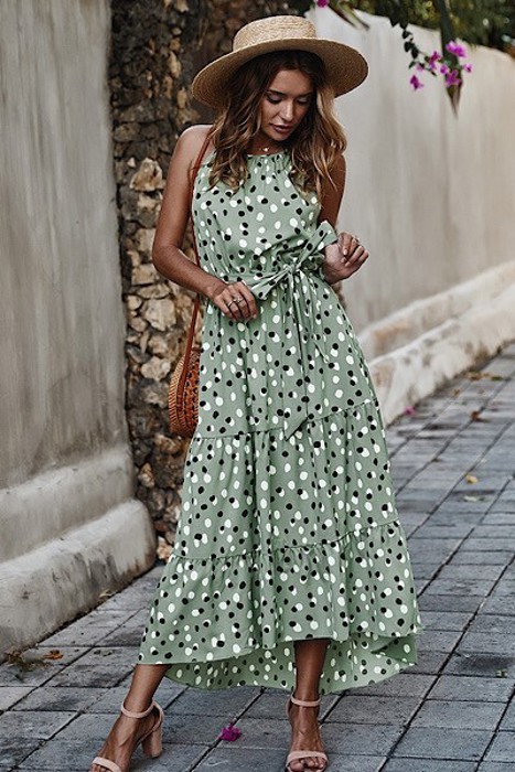 Polka dot halter maxi dress