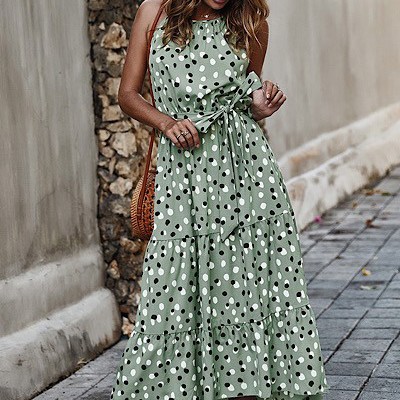 Polka dot halter maxi dress