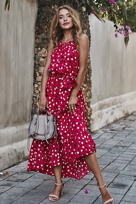 Polka dot halter maxi dress