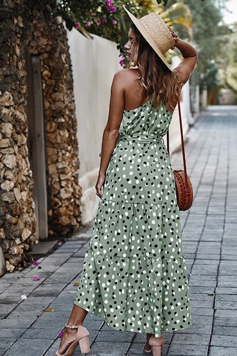 Polka dot halter maxi dress