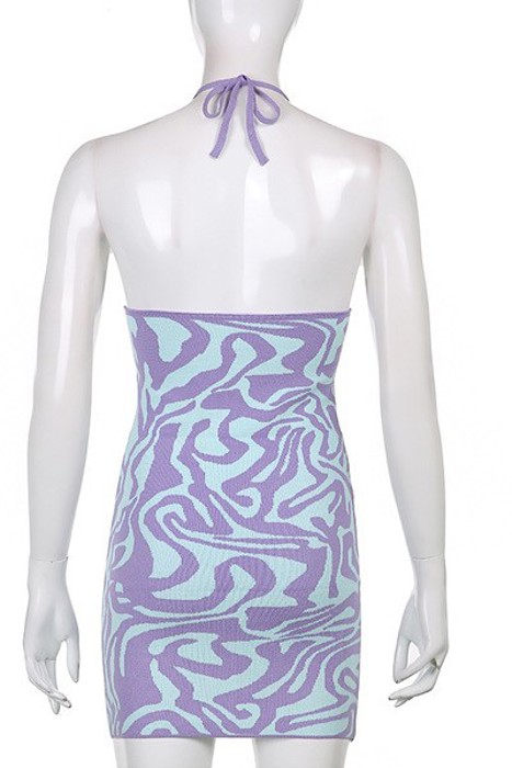 All over abstract knit intarsia halter dress
