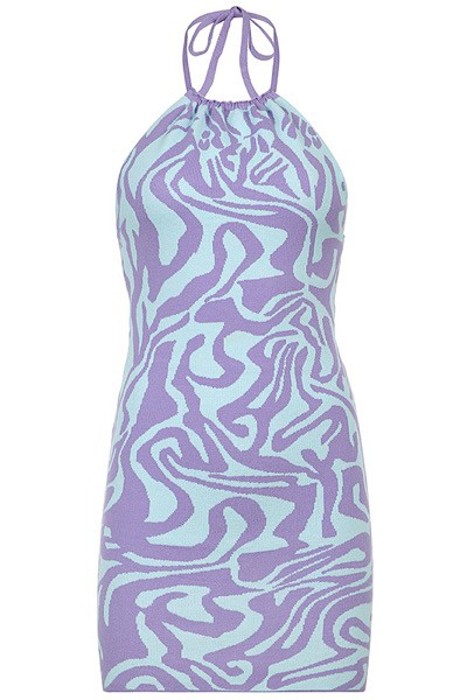 All over abstract knit intarsia halter dress