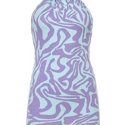 All over abstract knit intarsia halter dress