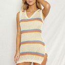 Beige Small Miss Sparkling Retro Striped Knit Coverup dress