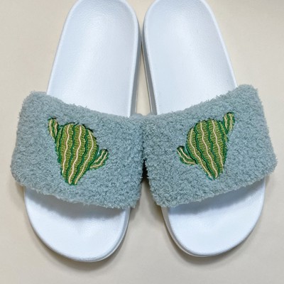 Embroidered cactus slides