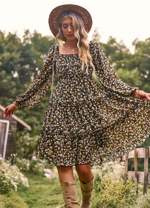 Miss Sparkling Printed Long Sleeve Dress