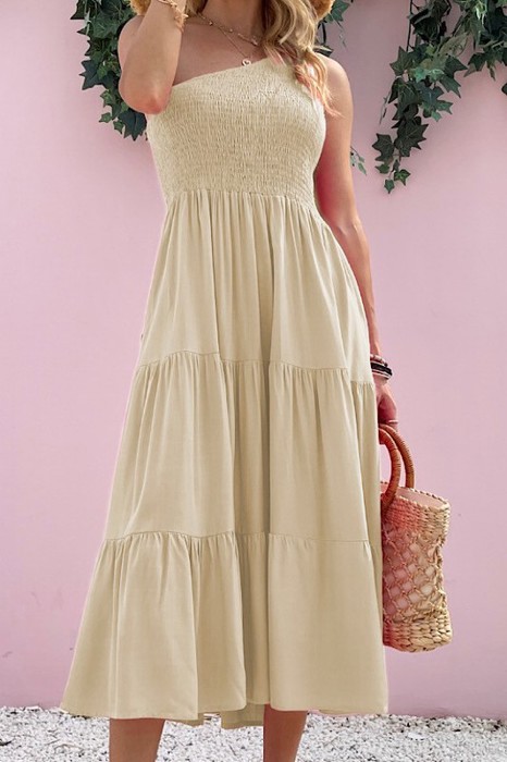Miss Sparkling Solid One-Shoulder Dress