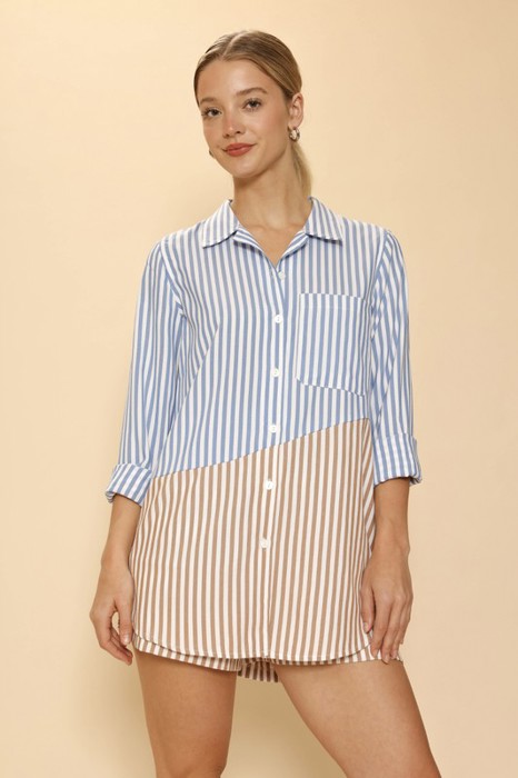 Miss Sparkling Striped Oversized Button Down Shirt