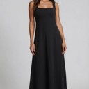 XL Black Miss  Sparkling Square Neck Fit & Flare Midi Dress