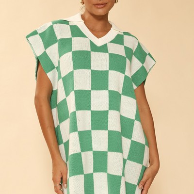 Check knit poncho