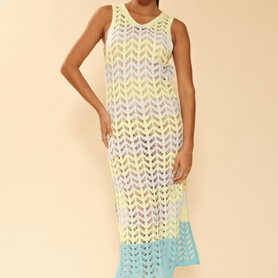Open knit color block cover up