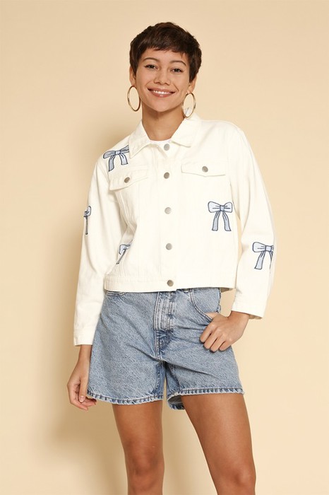 Miss Sparkling Embroidered bow denim jacket