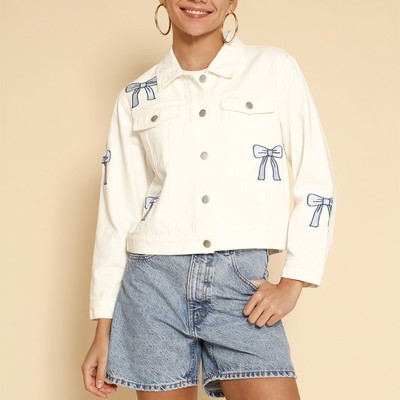 Miss Sparkling Embroidered bow denim jacket