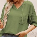 Cactus Small Miss Sparkling V-Neck Drawstring Pocket Knit Short Sleeve Top