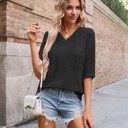 Black Small Miss Sparkling V-Neck Drawstring Pocket Knit Short Sleeve Top