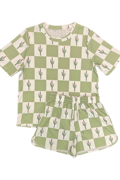 Cactus check printed waffle lounge set