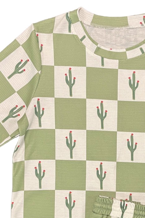 Cactus check printed waffle lounge set