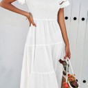 Small White Smocked Tiered Midi Dress