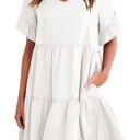  Solid Color V Neck Tiered Dress