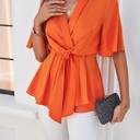 Small Orange Tie front v-neck blouse