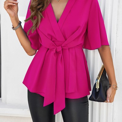 Tie front v-neck blouse