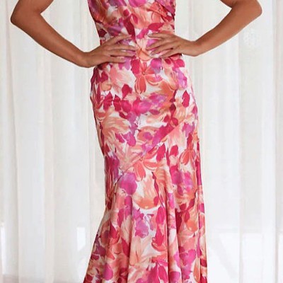 Miss Sparkling One shoulder floral print dress