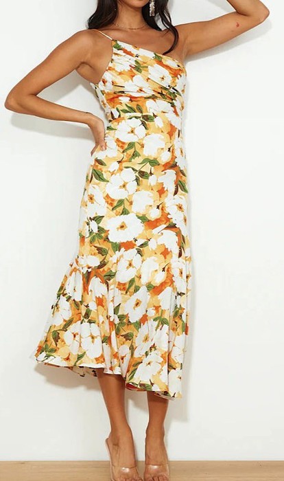 Miss Sparkling One shoulder floral print dress