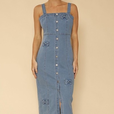 Denim dress with bow detailing
