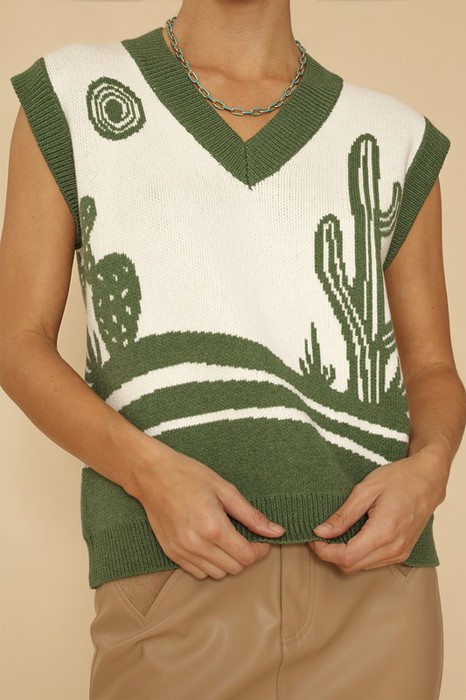 Miss Sparkling Desert landscape cactus sweater vest
