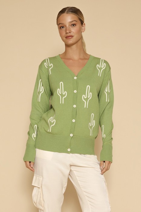 Miss Sparkling Cactus knit button front cardigan