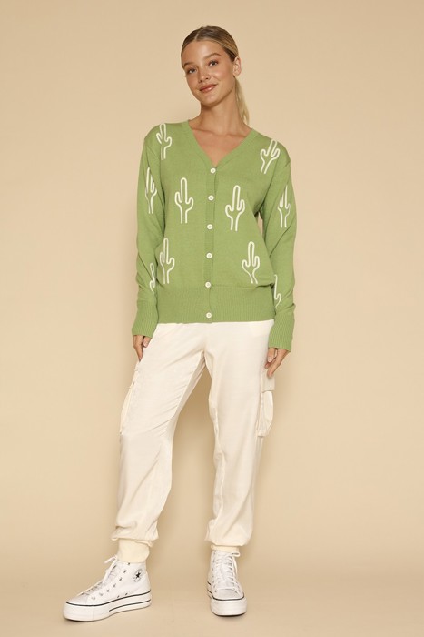 Miss Sparkling Cactus knit button front cardigan