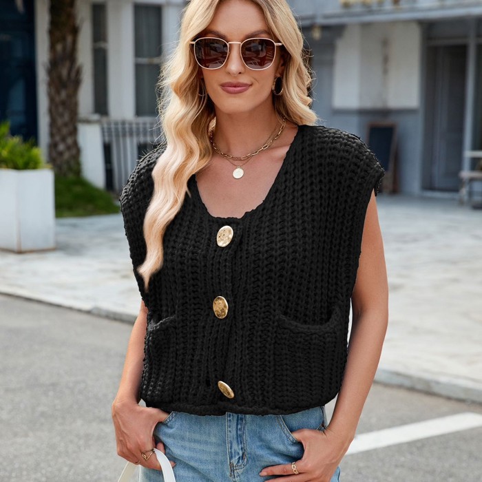 Knit button up vest