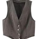  Cropped button front denim vest