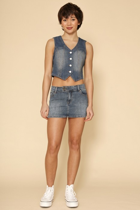 Miss Sparkling Cropped Denim Vest