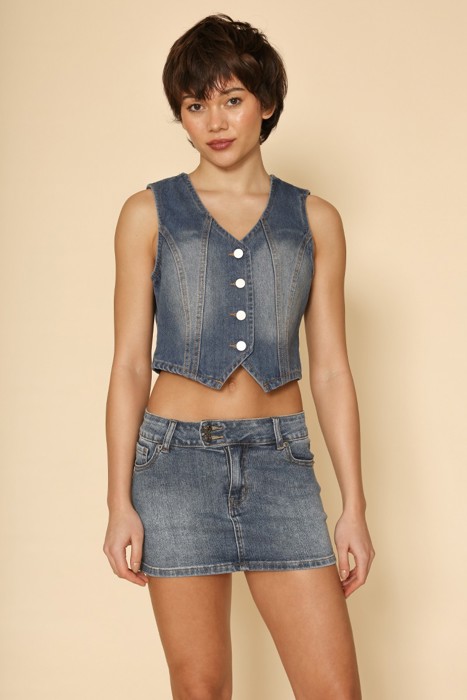 Miss Sparkling Cropped Denim Vest