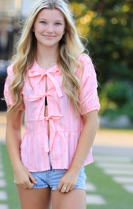 Miss Sparkling Stripe Tie Front Blouse