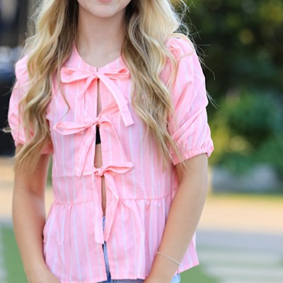 Miss Sparkling Stripe Tie Front Blouse