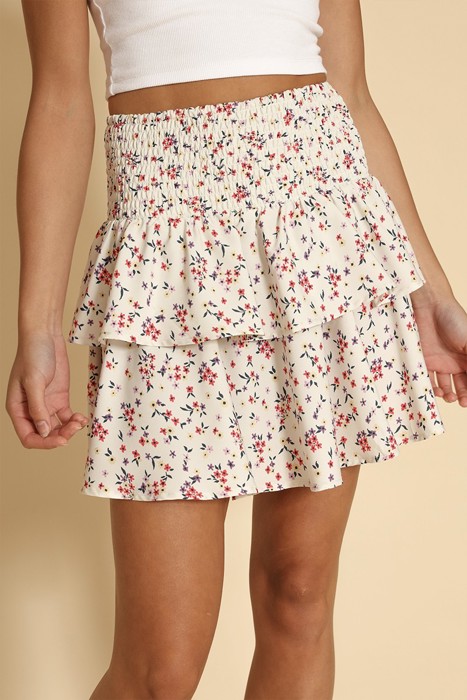 Miss Sparkling Floral Smocked Ruffle Mini Skirt