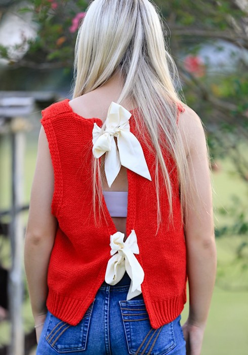 Open back bow sweater