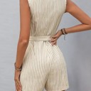  Sleeveless Striped Tie-Waist Romper