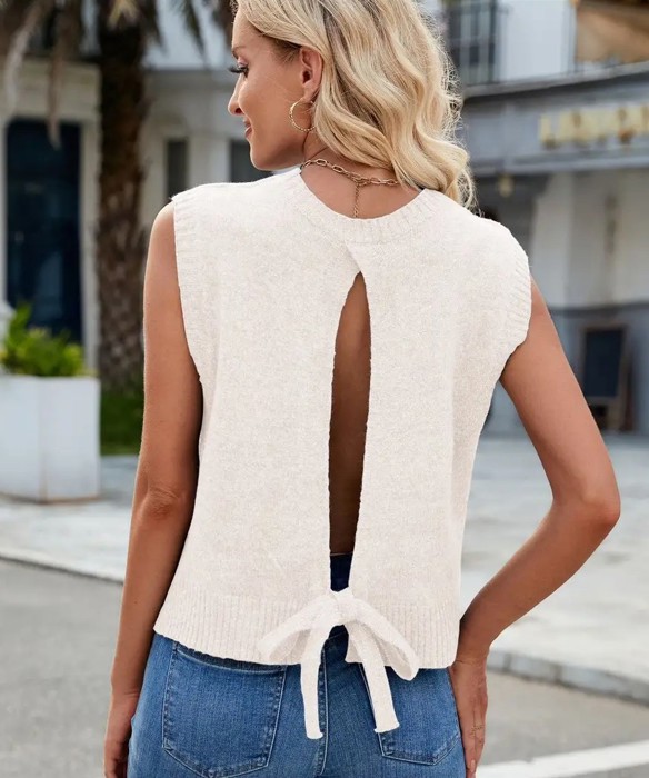 Miss Sparkling Sweater Tie Back Top