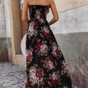  Miss Sparkling Floral Strapless High-Slit Maxi Dress