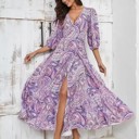  Miss Sparkling Elegant Floral Paisley Maxi Dress with Slit