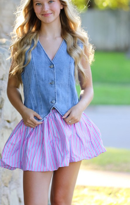 Miss Sparkling Striped Bubble Mini Skirt